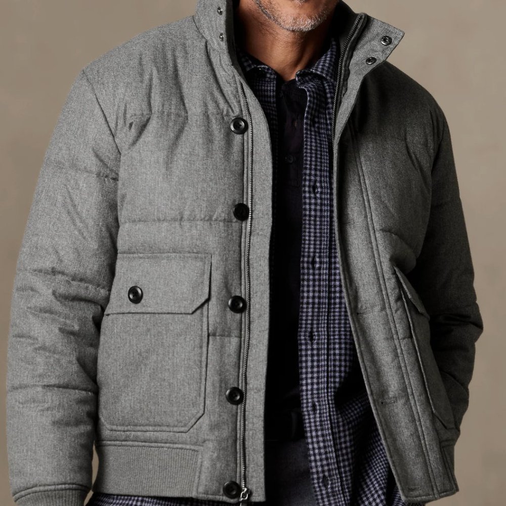 Banana Republic Men's Gray Herringbone Puffer Jacket
